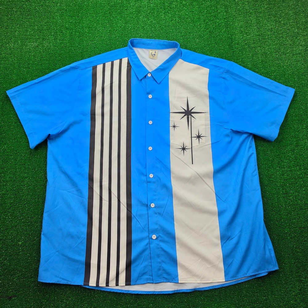 Hardaddy Retro Atomic Mid-Century Style Bowling Shirt Mens 3XL Blue Button Up